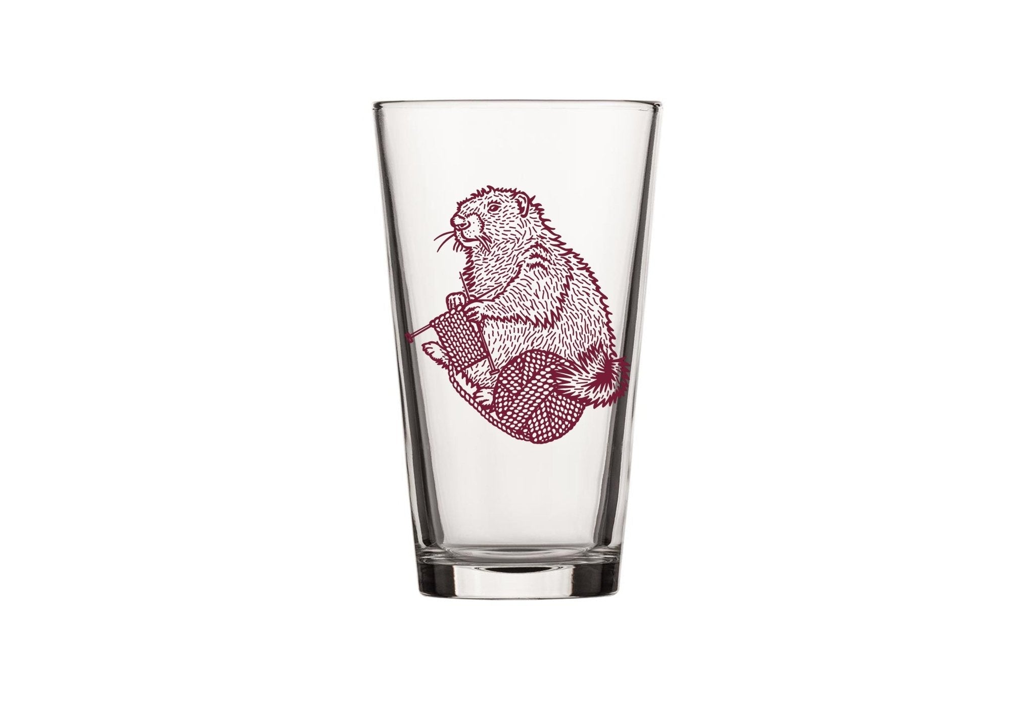 16 Oz Knitting Beer Glass with Whimsical Handcrafted Marmot Design – Perfect for Craft Beverages - Pint Glass - Two Little Fruits - Two Little Fruits
