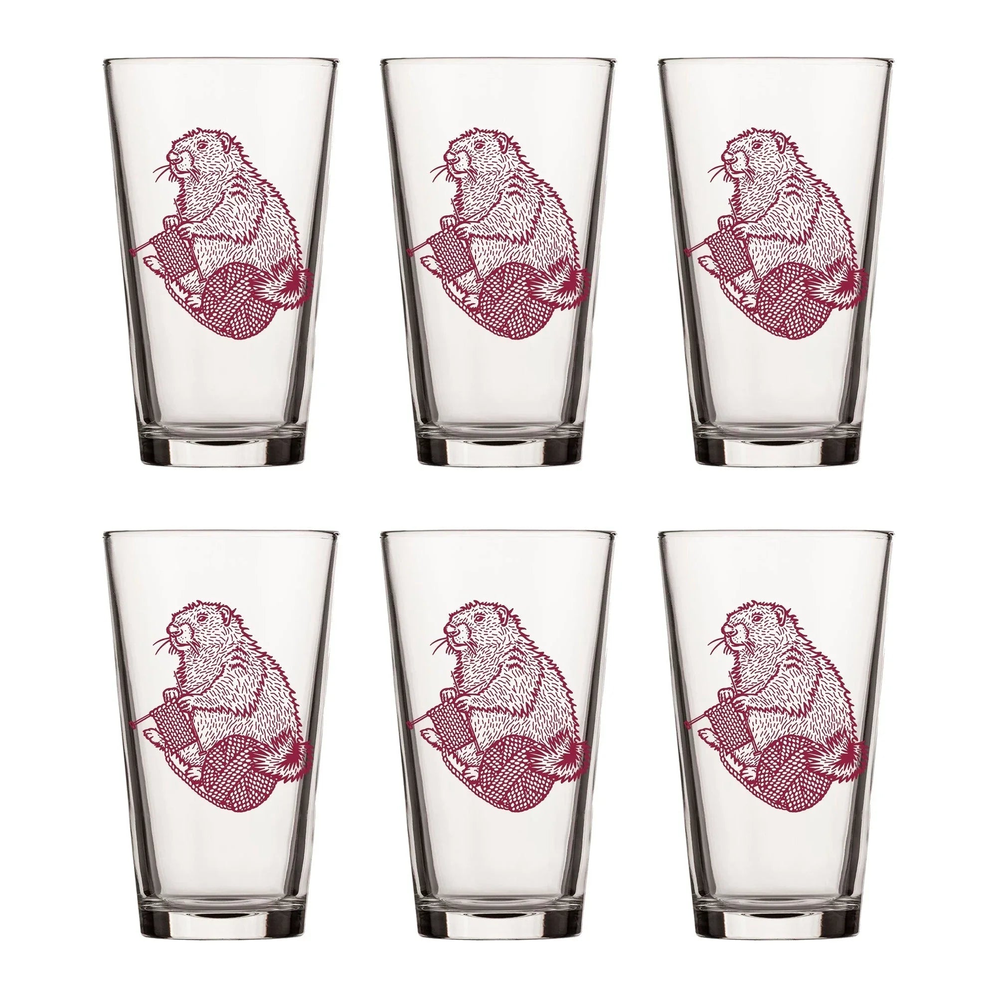 16 Oz Knitting Beer Glass with Whimsical Handcrafted Marmot Design – Perfect for Craft Beverages - Pint Glass - Two Little Fruits - Two Little Fruits