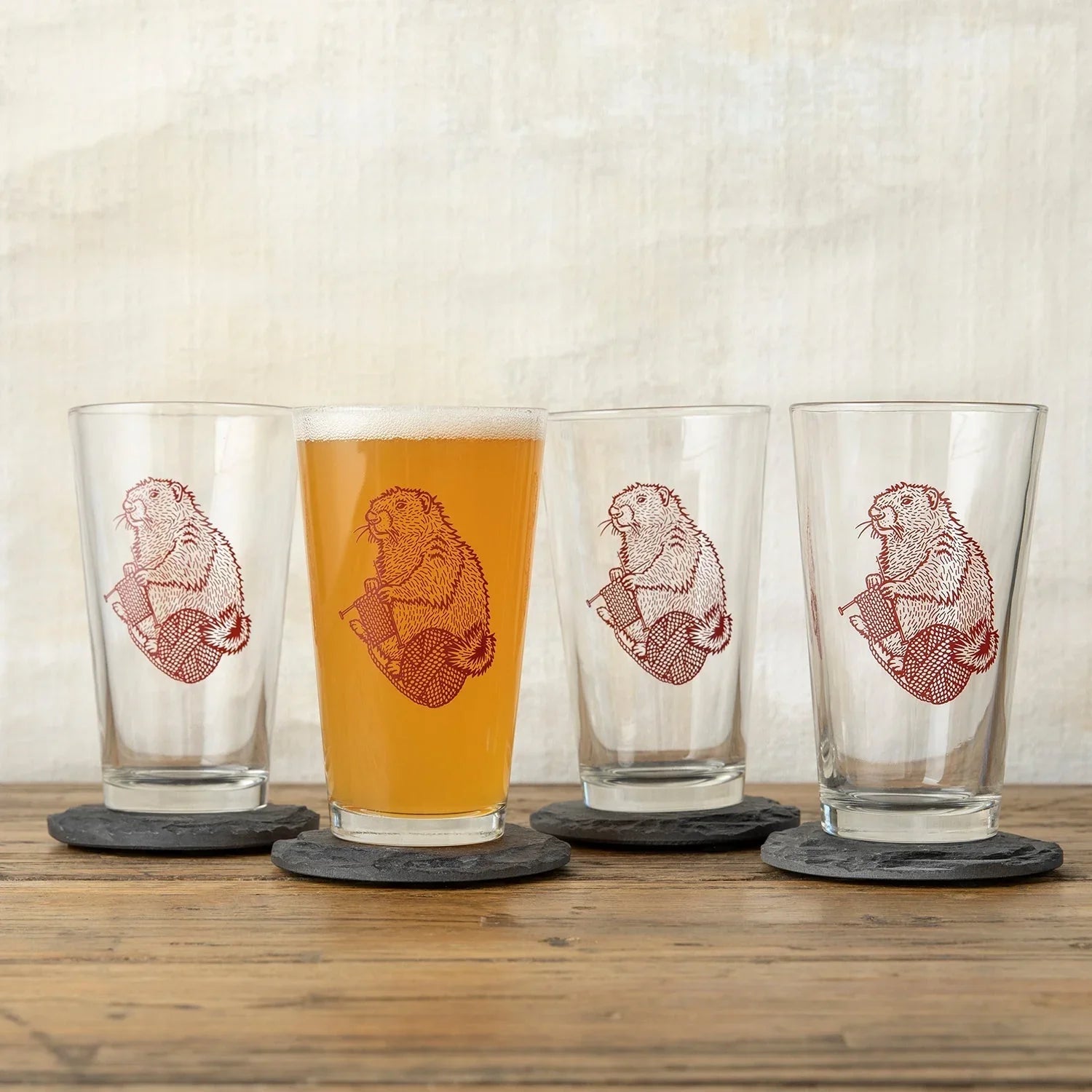 16 Oz Knitting Beer Glass with Whimsical Handcrafted Marmot Design – Perfect for Craft Beverages - Pint Glass - Two Little Fruits - Two Little Fruits