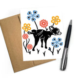 A2 Dog Greeting Card with Beautiful Flowers - Blank Inside, Includes Brown Envelope - Greeting Cards - Two Little Fruits - Two Little Fruits