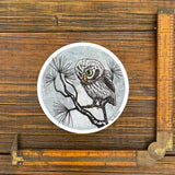 Charming Winter Watch Owl Sticker shown with a ruler, highlighting its size. This high-quality owl vinyl sticker by Two Little Fruits adds flair to any surface!
