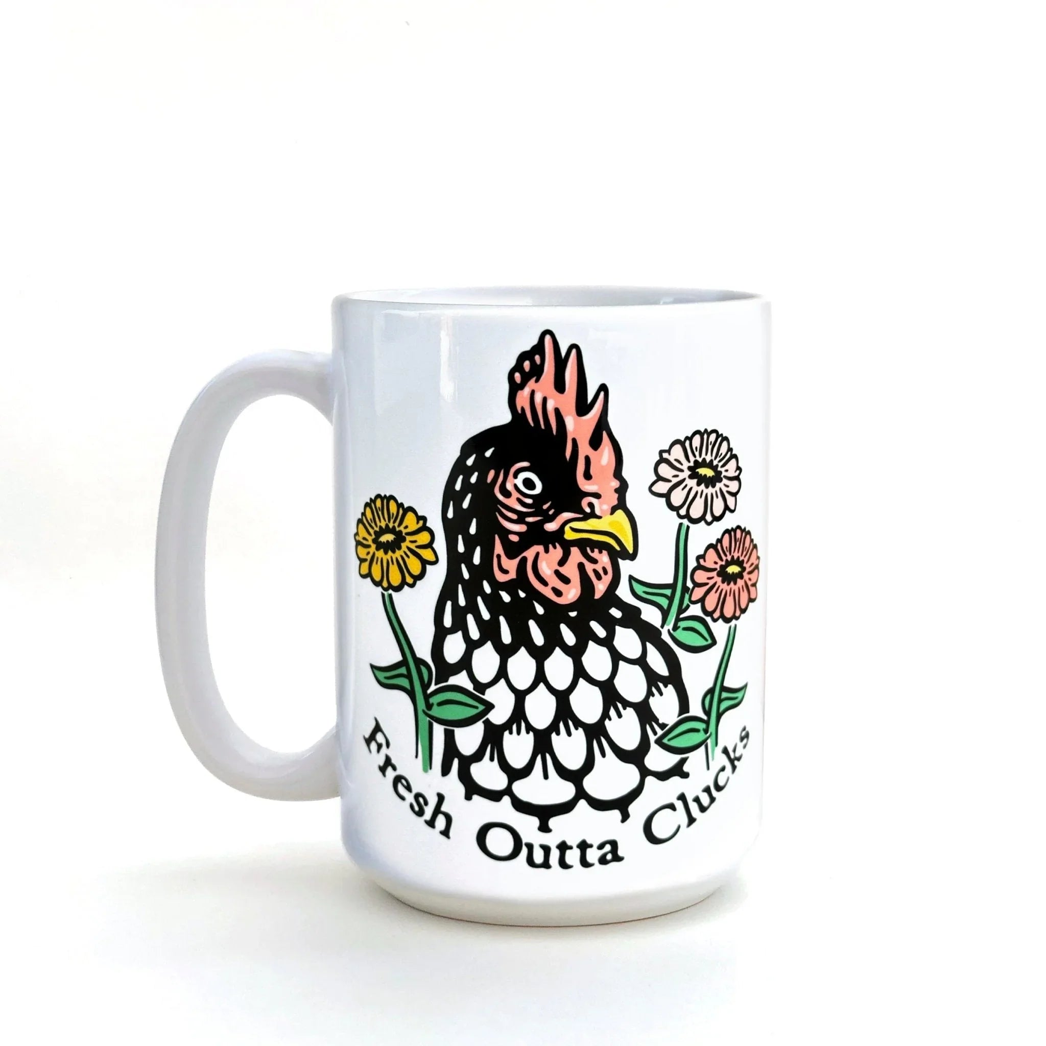 chicken illustrated ceramic mug 15 oz by Two Little Fruits