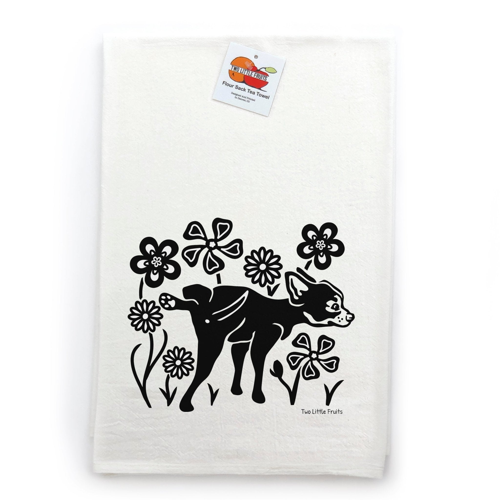 Adorable Dog Kitchen Towels Featuring Whimsical Dog and Flowers Design - 100% Cotton, Eco - Friendly - Tea Towels - Two Little Fruits - Two Little Fruits