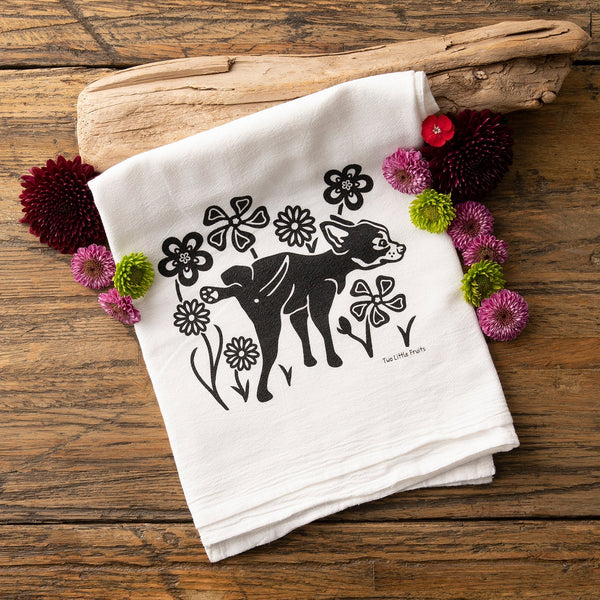Adorable Dog Kitchen Towels Featuring Whimsical Dog and Flowers Design - 100% Cotton, Eco - Friendly - Tea Towels - Two Little Fruits - Two Little Fruits