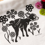 Adorable Dog Kitchen Towels Featuring Whimsical Dog and Flowers Design - 100% Cotton, Eco - Friendly - Tea Towels - Two Little Fruits - Two Little Fruits