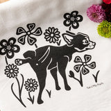 Dog illustrated tea towel by Two Little Fruits