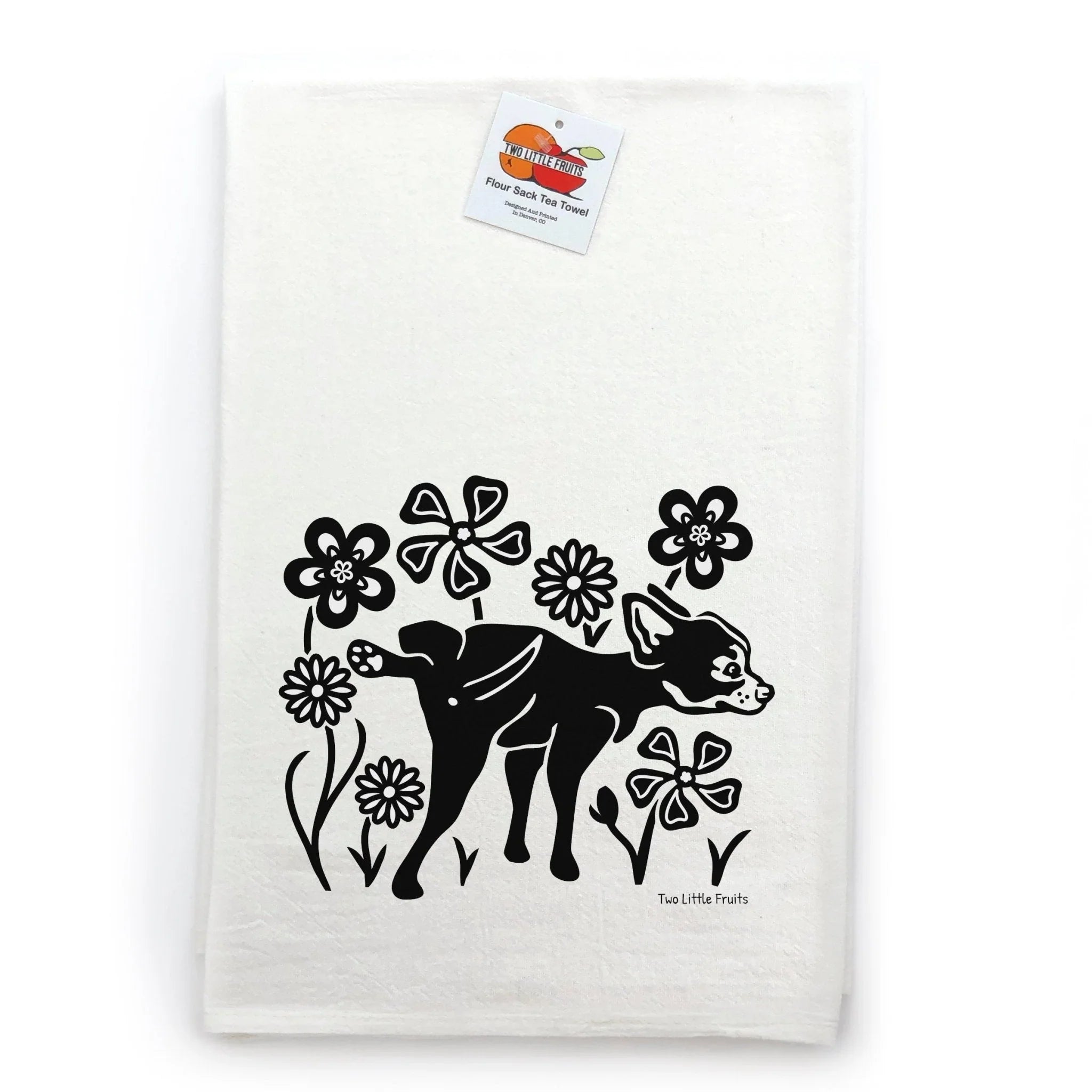 Adorable Dog Kitchen Towels Featuring Whimsical Dog and Flowers Design - 100Cotton, Eco - Friendly - Tea Towels - Two Little Fruits - Two Little Fruits