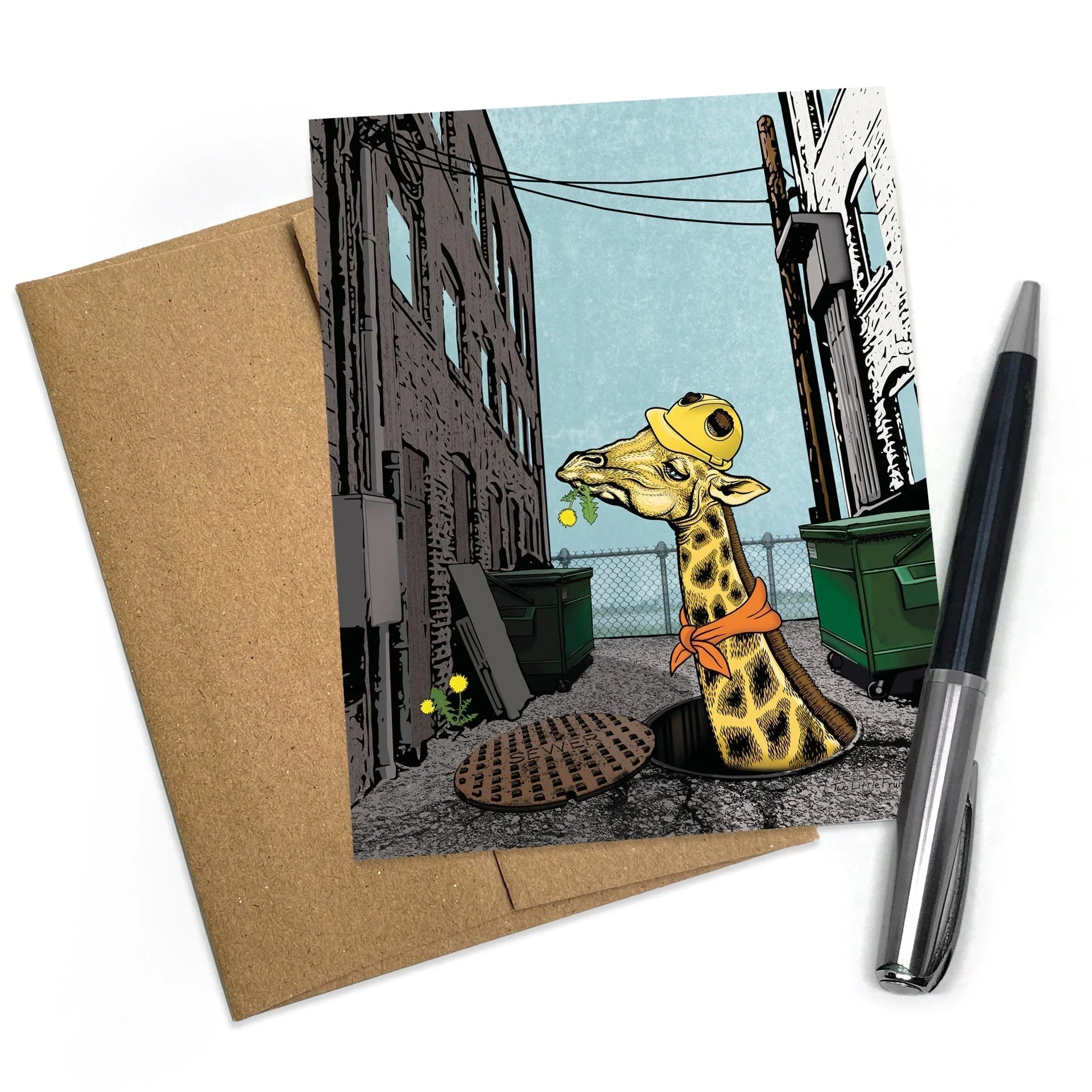 Giraffe illustrated greeting card by Two Little Fruits