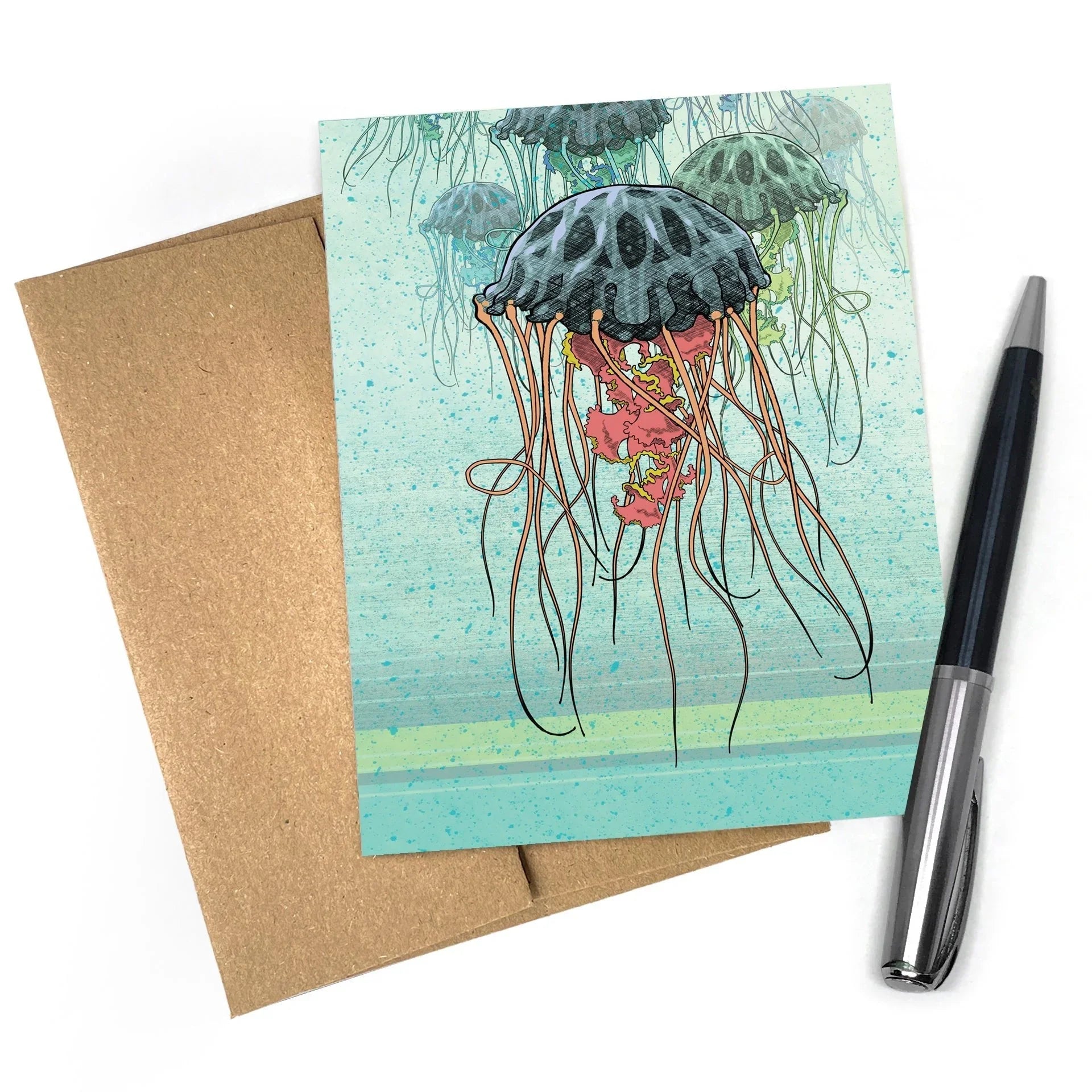 Adorable Jellyfish Greeting Card - A2 Size, Blank Inside - Greeting Cards - Two Little Fruits - Two Little Fruits