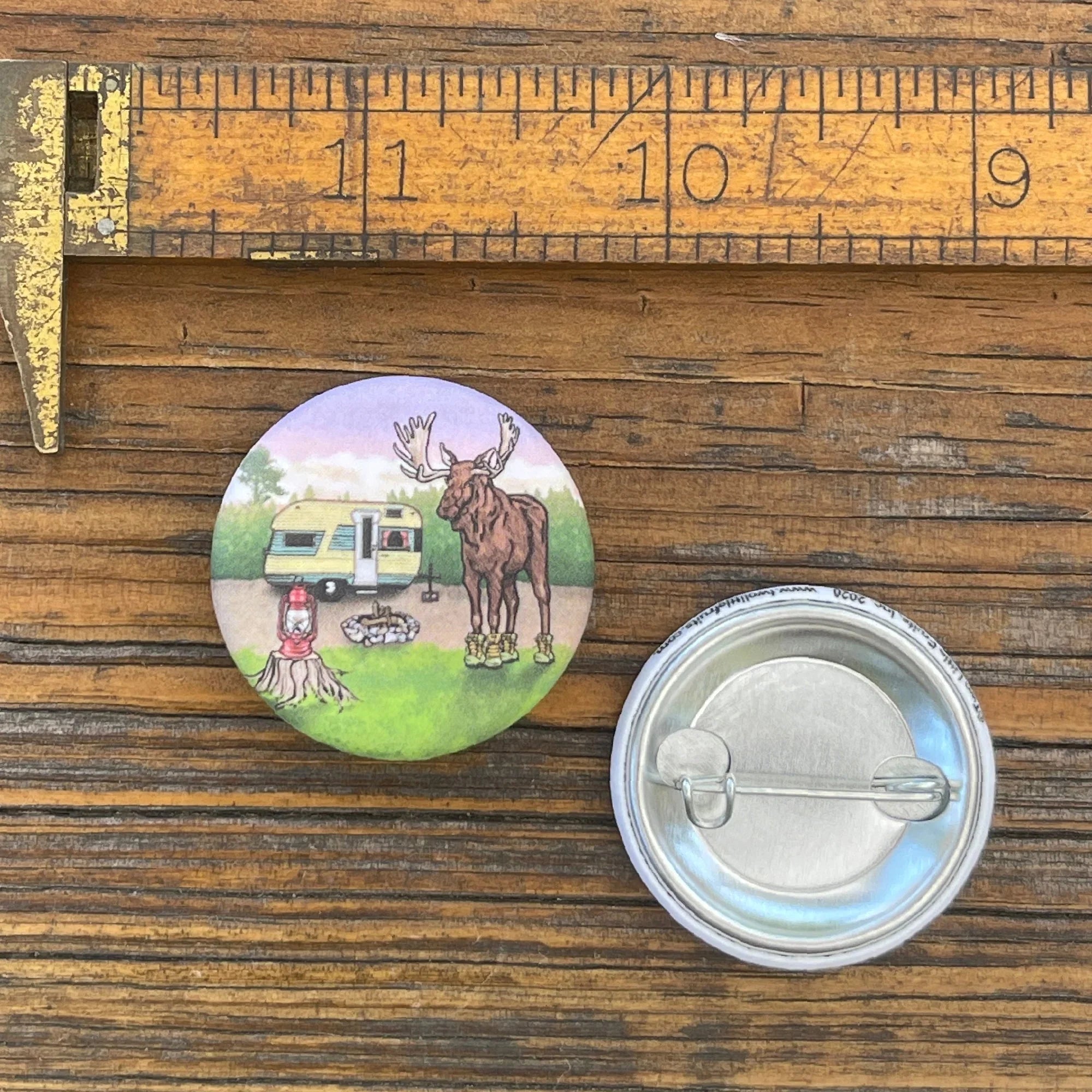 Adorable Moose Camping Pin - 1.25" Soft - Touch Matte Finish - Button Pins - Two Little Fruits - Two Little Fruits