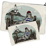 Adorable Sea Lion Linen Cosmetic Bag - Multi - Purpose Zipper Pouch for Travel & Organization - Zipper Pouches - Two Little Fruits - Two Little Fruits