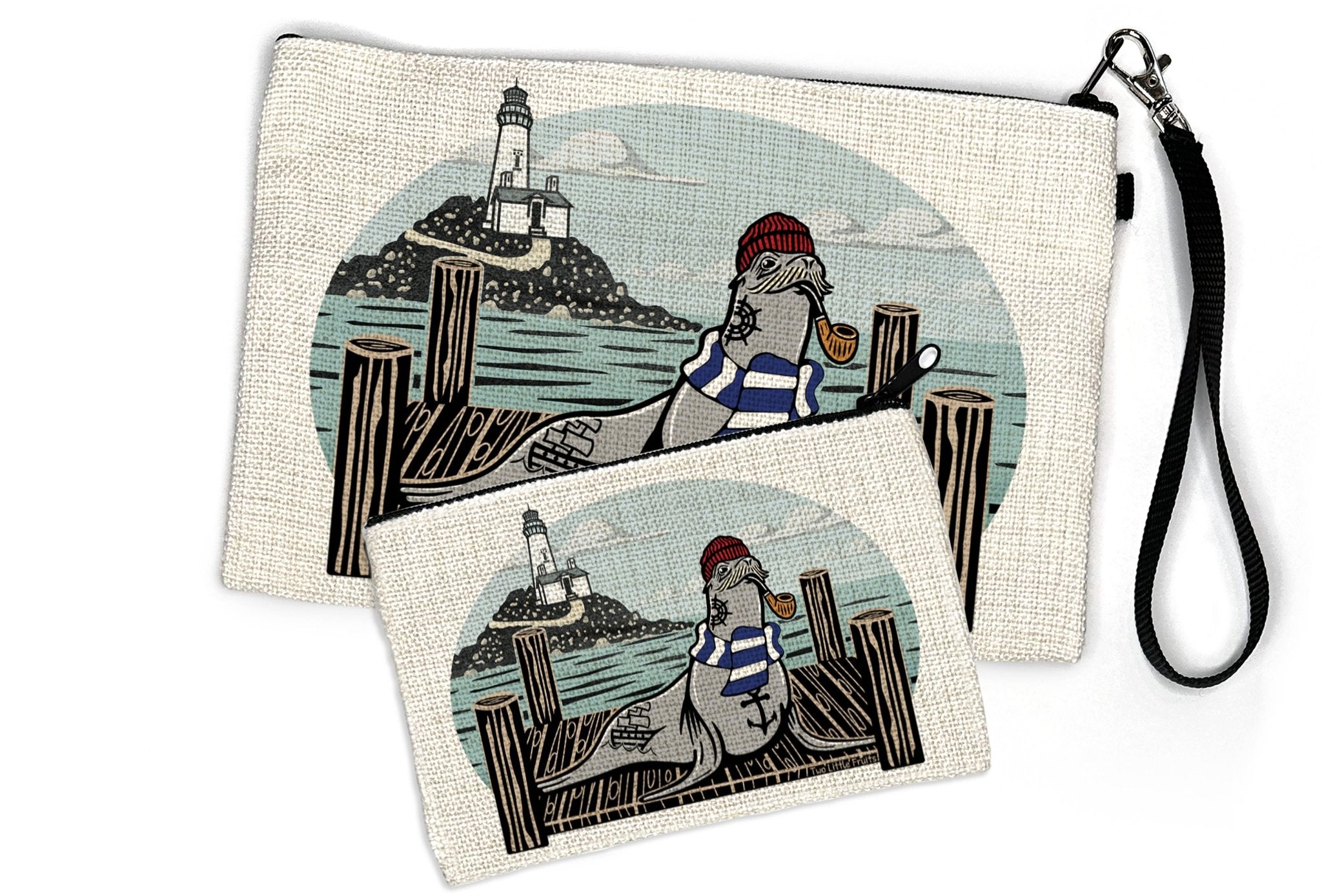 Adorable Sea Lion Linen Cosmetic Bag - Multi - Purpose Zipper Pouch for Travel & Organization - Zipper Pouches - Two Little Fruits - Two Little Fruits