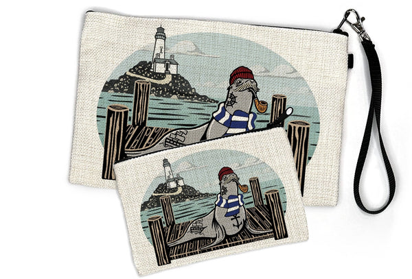 Adorable Sea Lion Linen Cosmetic Bag - Multi - Purpose Zipper Pouch for Travel & Organization - Zipper Pouches - Two Little Fruits - Two Little Fruits