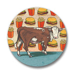 Angus The Cow Cheeseburger illustrated button pin by Two Little Fruits