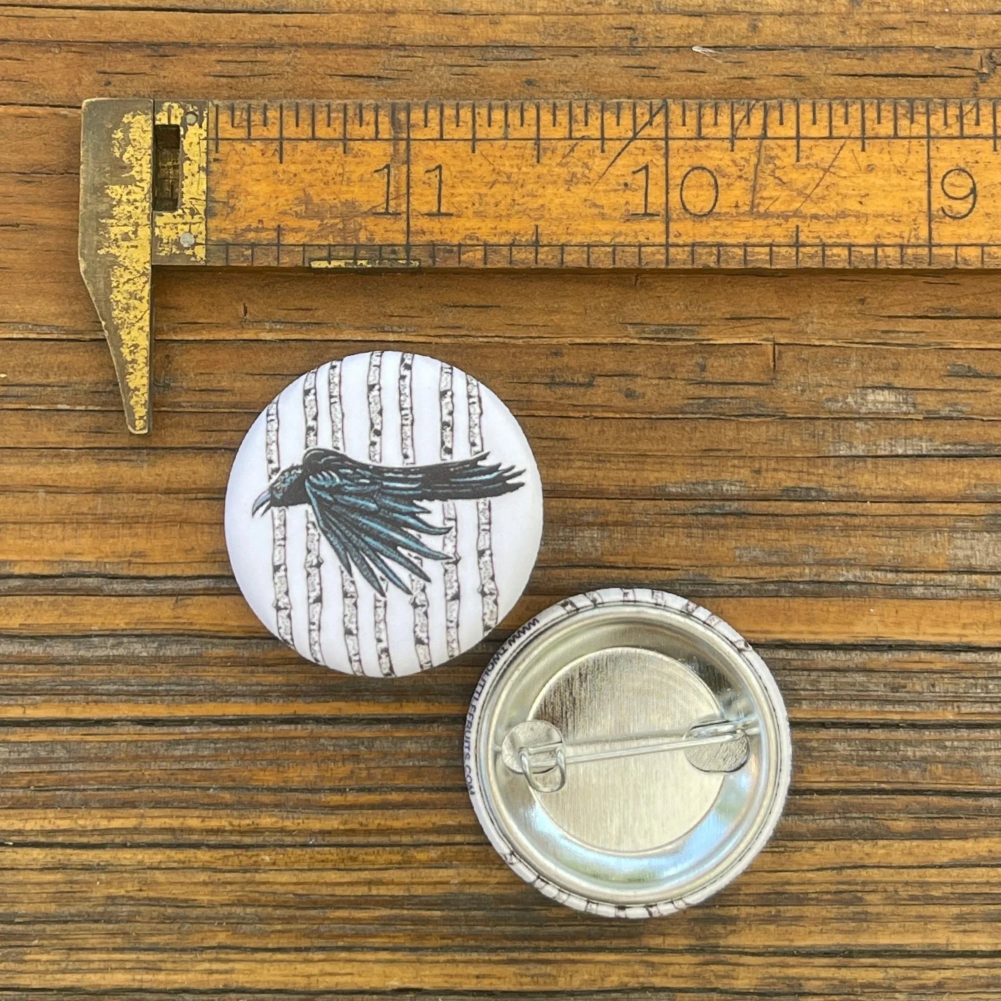 Aspen Gothic Crow Button Pin - Weather - Resistant 1.25" Soft - Touch Matte Finish - Button Pins - Two Little Fruits - Two Little Fruits