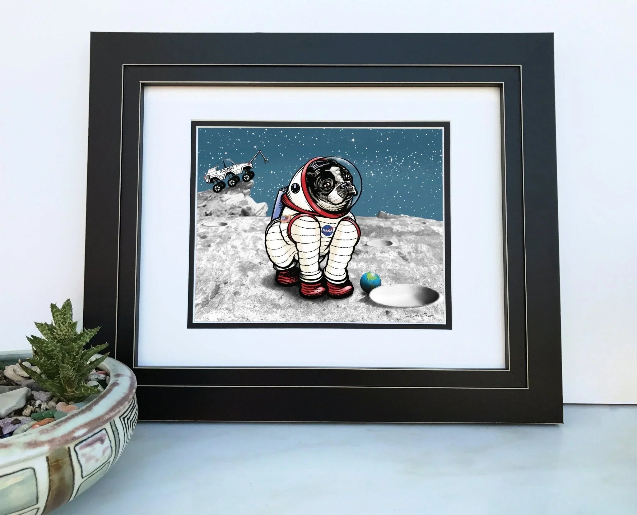 Astronaut Dog Print - ROVER The Space Dog illustrated art print by Two Little Fruits