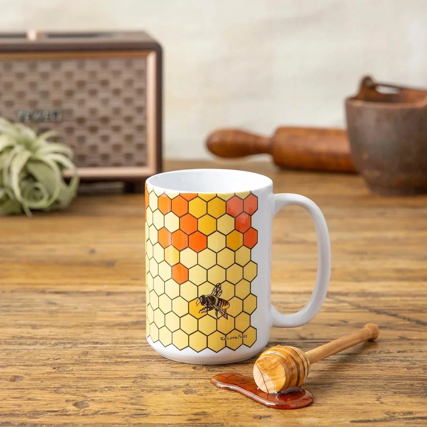 honeybee and bear 15 oz illustrated ceramic mug 15 oz by Two Little Fruits