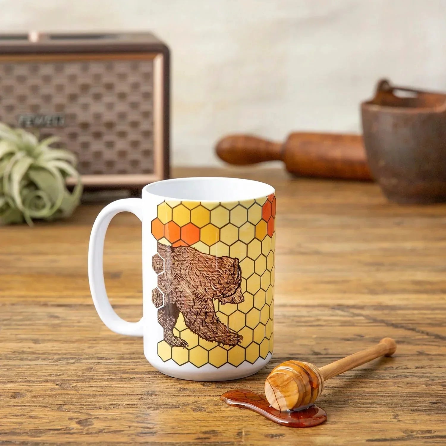 honeybee and bear 15 oz illustrated ceramic mug 15 oz by Two Little Fruits