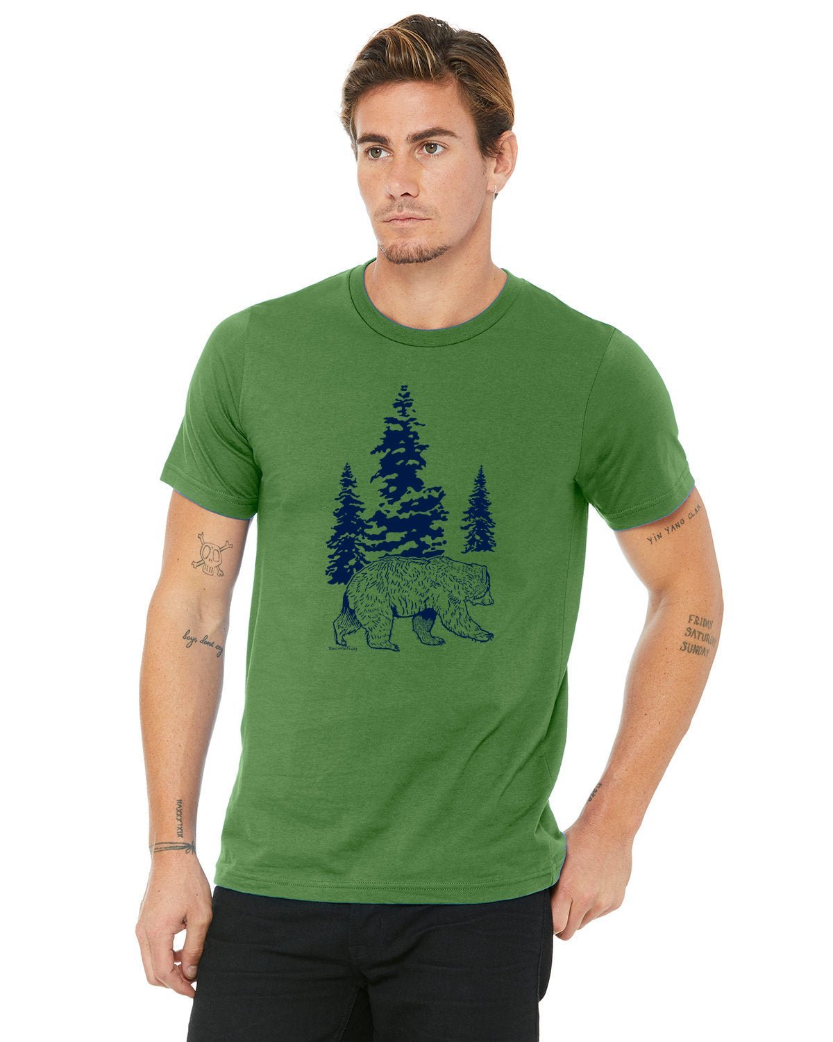 Bear Graphic Tee - Unisex Leaf Green T-Shirt Screen Printed - Tee Shirts - Two Little Fruits - Two Little Fruits