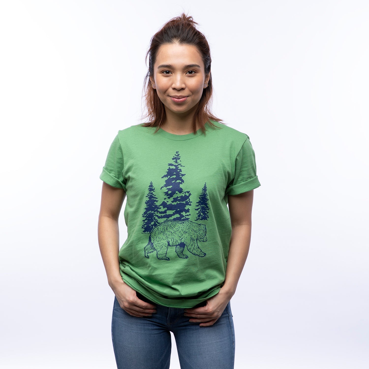 Bear Graphic Tee - Unisex Leaf Green T-Shirt Screen Printed - Tee Shirts - Two Little Fruits - Two Little Fruits