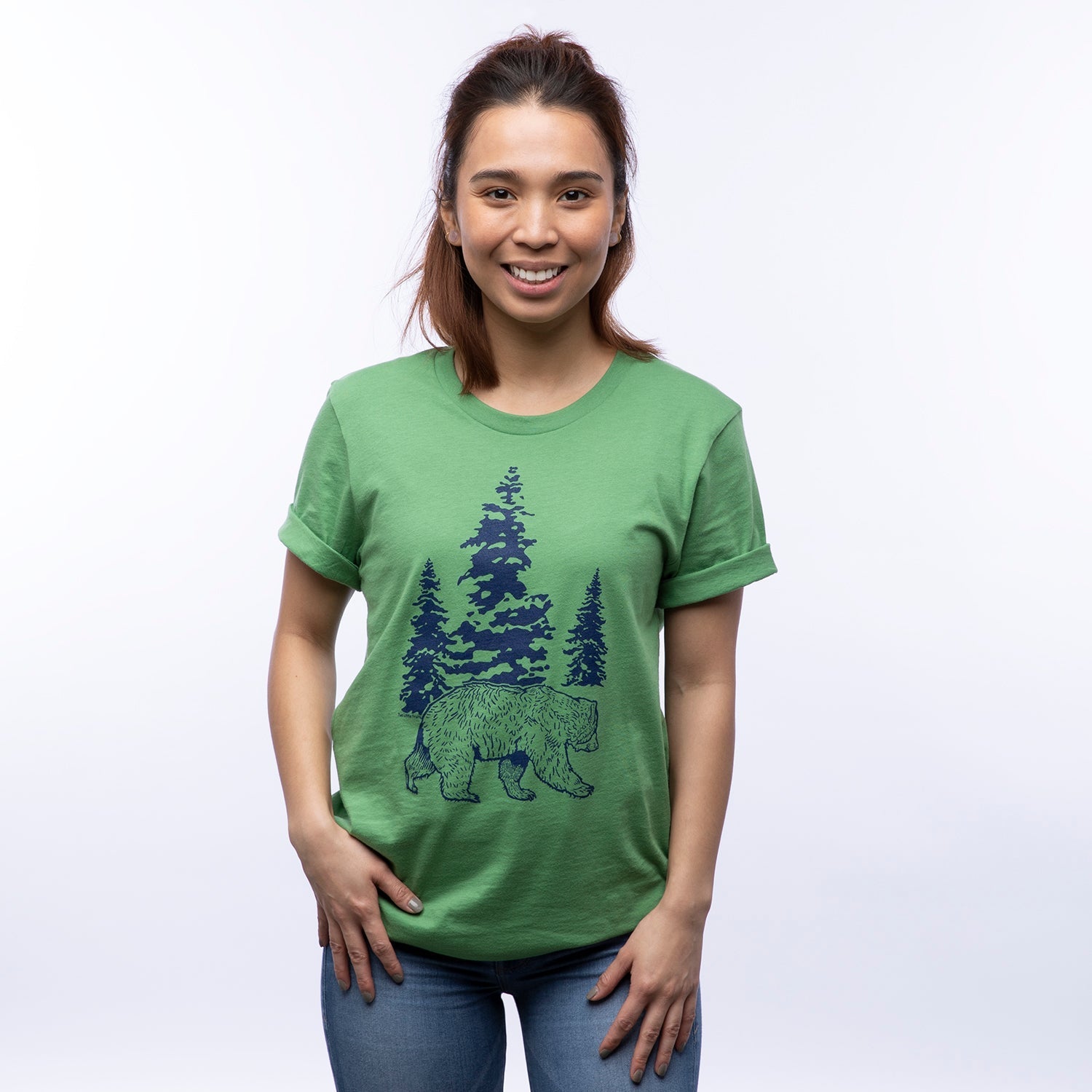 Bear Graphic Tee - Unisex Leaf Green T-Shirt Screen Printed - Tee Shirts - Two Little Fruits - Two Little Fruits