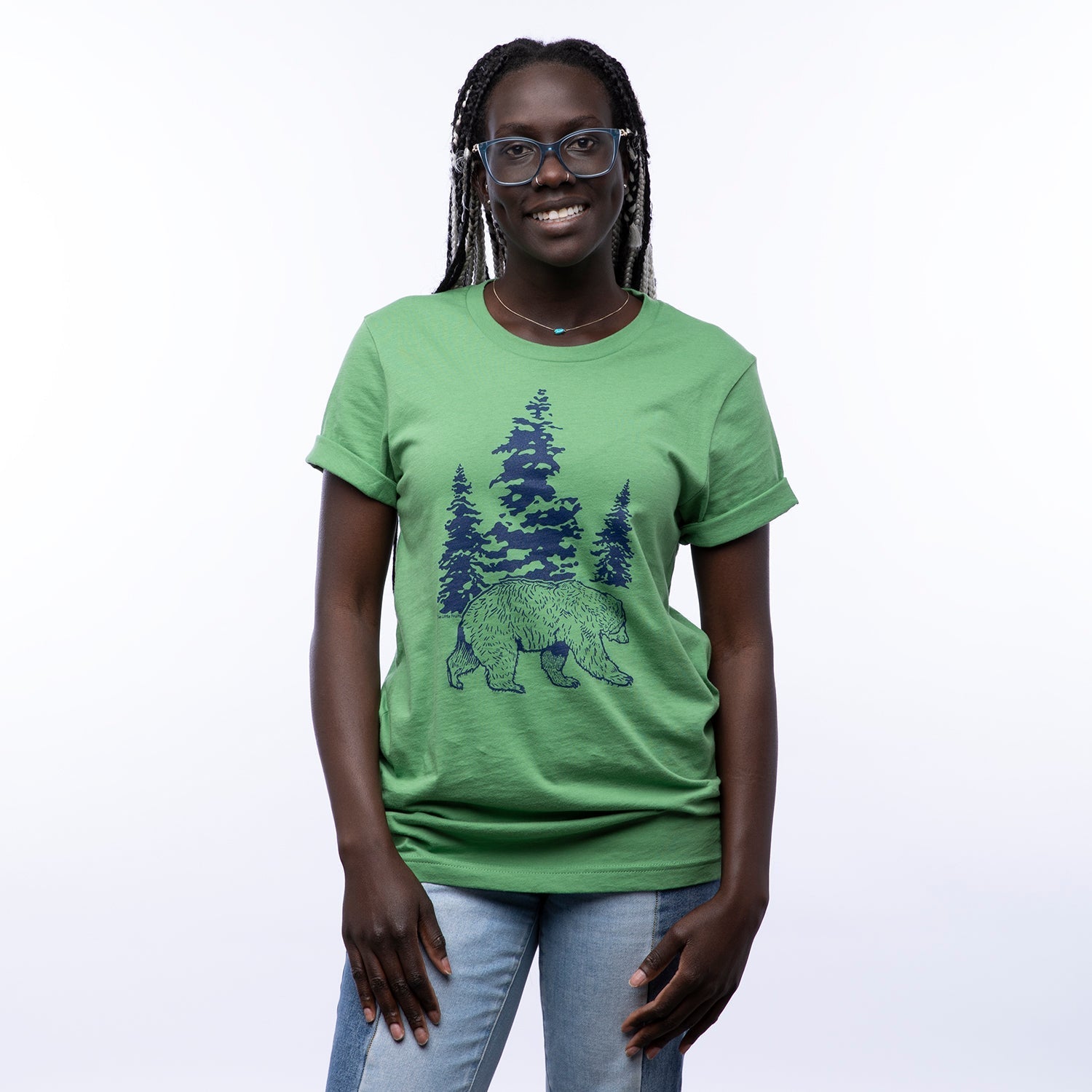 Bear Graphic Tee - Unisex Leaf Green T-Shirt Screen Printed - Tee Shirts - Two Little Fruits - Two Little Fruits