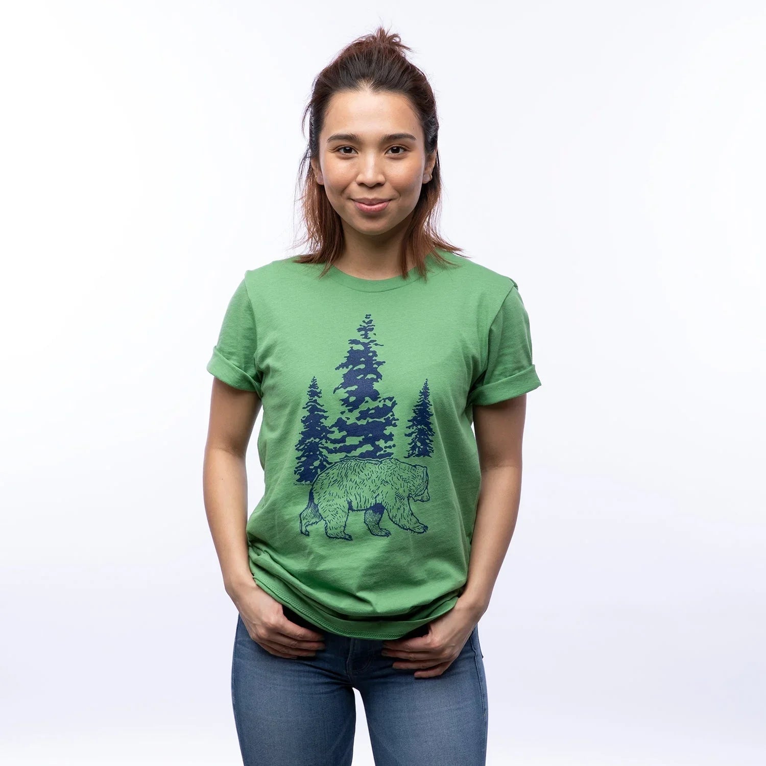 Bear Graphic Tee - Unisex Leaf Green T-Shirt Screen Printed - Tee Shirts - Two Little Fruits - Two Little Fruits