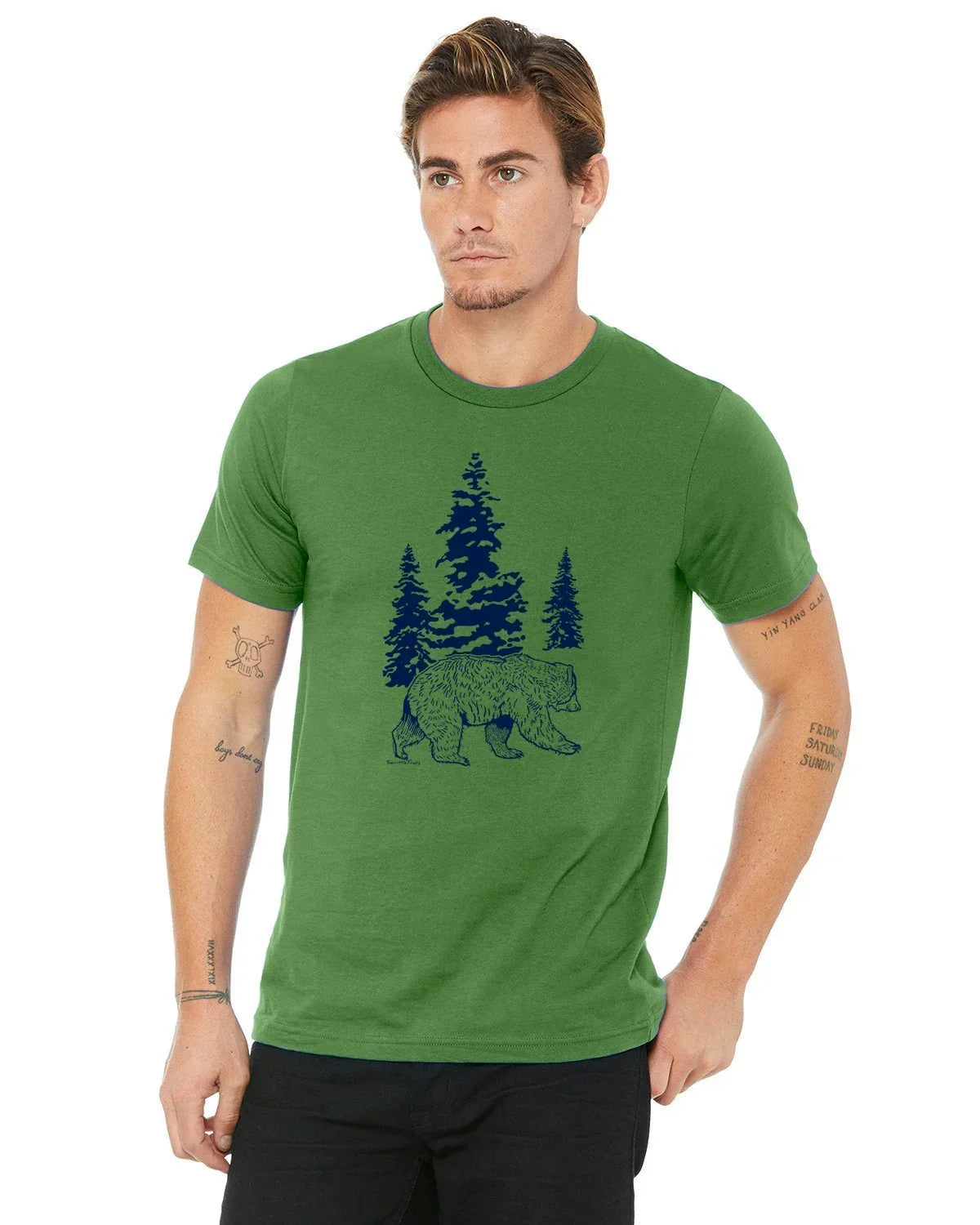 Bear Graphic Tee - Unisex Leaf Green T-Shirt Screen Printed - Tee Shirts - Two Little Fruits - Two Little Fruits