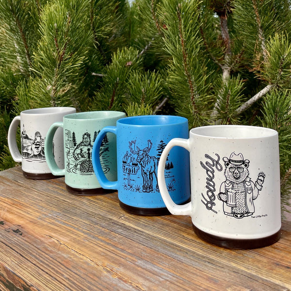 Speckled Matte Retro Style Bear, Sea Lion, Moose, and Sasquatch Mug Set, Mug - Two Little Fruits