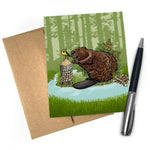 Beaver Greeting Card with Oregon Grape - Blank Inside, A2 Size, Eco - Friendly Packaging - Greeting Cards - Two Little Fruits - Two Little Fruits