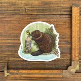Beaver Illustration Sticker Featuring Oregon Grape & Western Meadowlark - Durable Vinyl Decal - Sticker - Two Little Fruits - Two Little Fruits