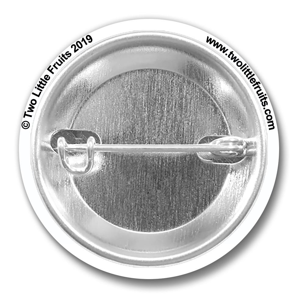 Back view of the bee button pin revealing the metal pin attachment, highlighting its durable design and great for securing on clothing or bags.