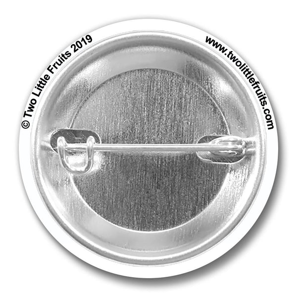 Back view of the bee button pin revealing the metal pin attachment, highlighting its durable design and great for securing on clothing or bags.