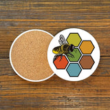 Bee Drink Coaster - Colorful 4” Ceramic Coasters with Cork Backing - Coasters - Two Little Fruits - Two Little Fruits