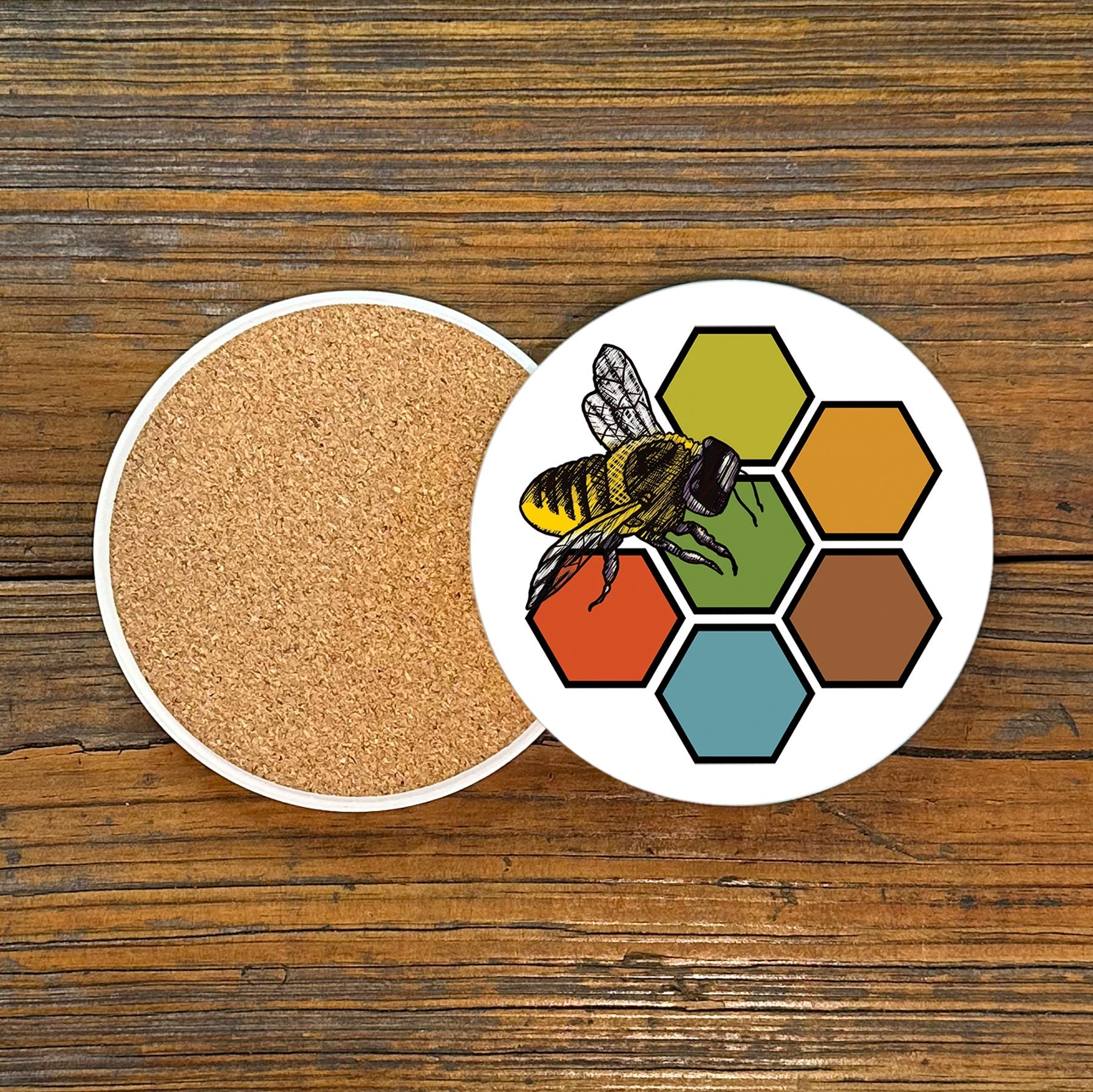 Bee Drink Coaster - Colorful 4” Ceramic Coasters with Cork Backing - Coasters - Two Little Fruits - Two Little Fruits