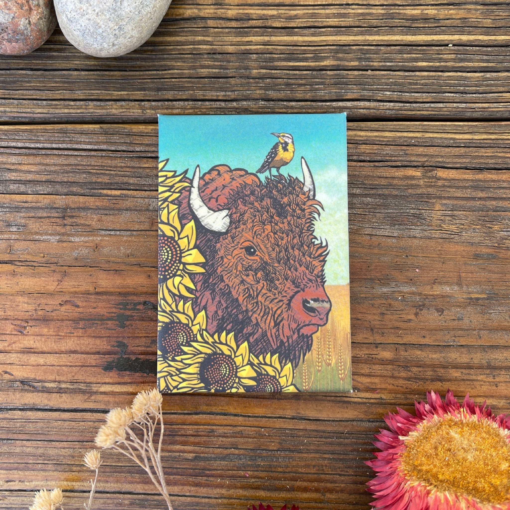 Bison and Sunflowers Fridge Magnet, Fridge Magnets - Two Little Fruits