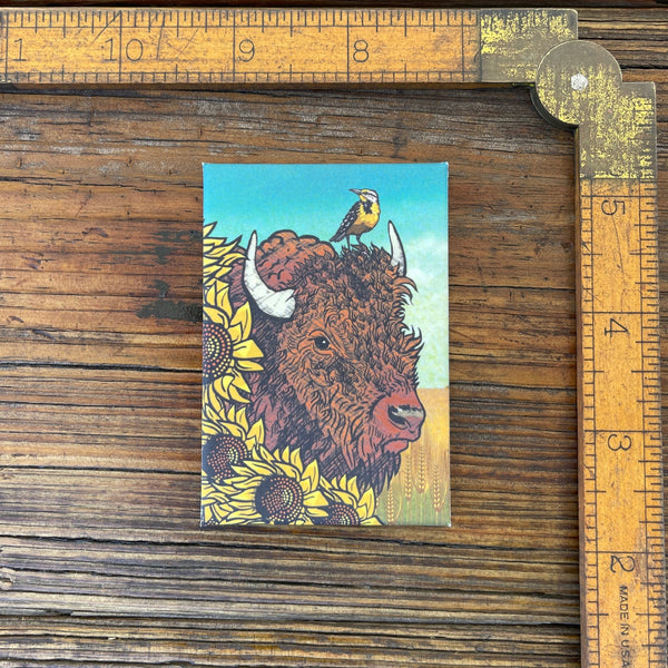 Bison and Sunflowers Fridge Magnet, Fridge Magnets - Two Little Fruits