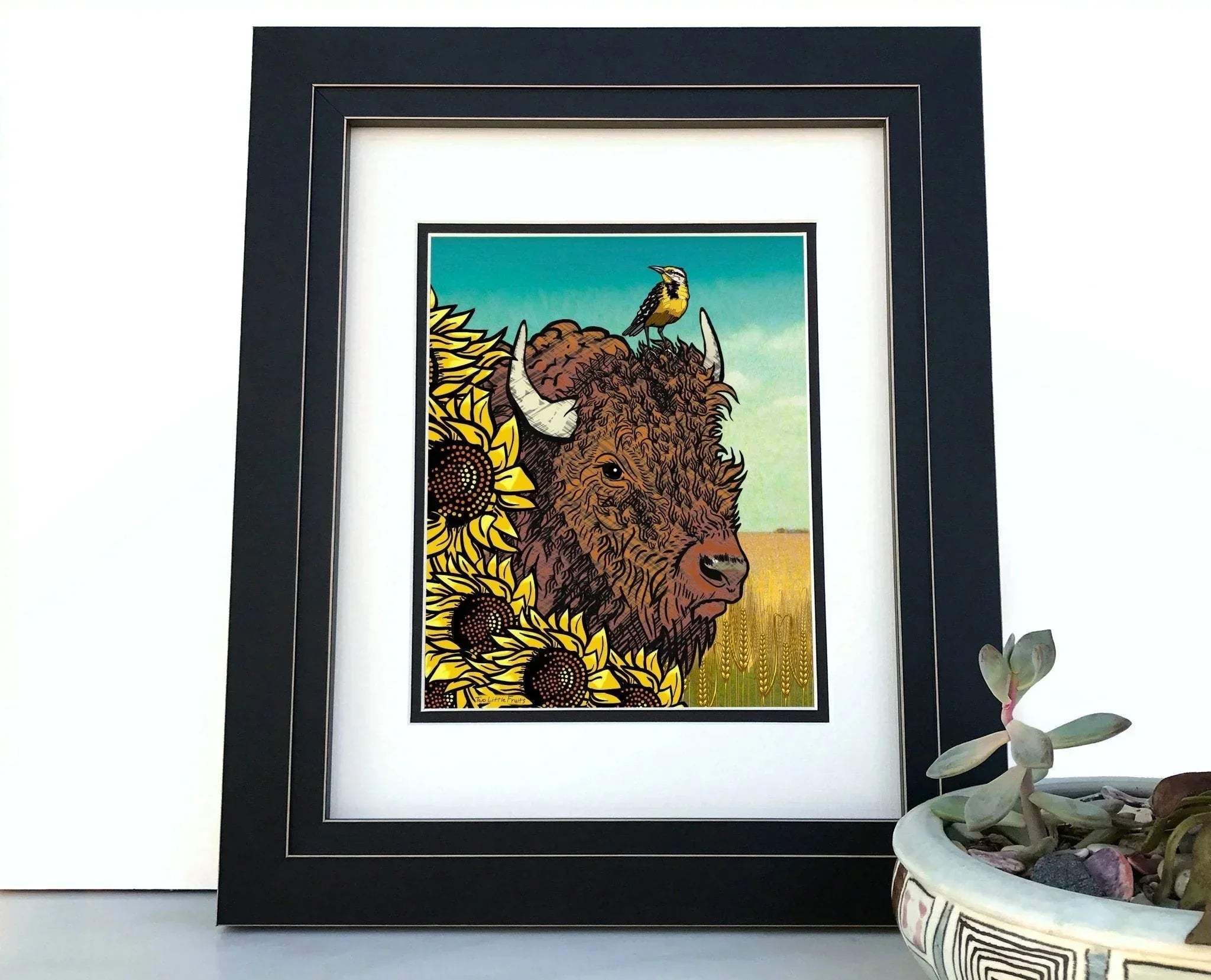Bison illustrated art print by Two Little Fruits
