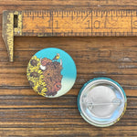 Bison Button Pin - 1.25" Buffalo Sunflower Design, Soft - Touch Matte Finish, Weather - Resistant - Button Pins - Two Little Fruits - Two Little Fruits
