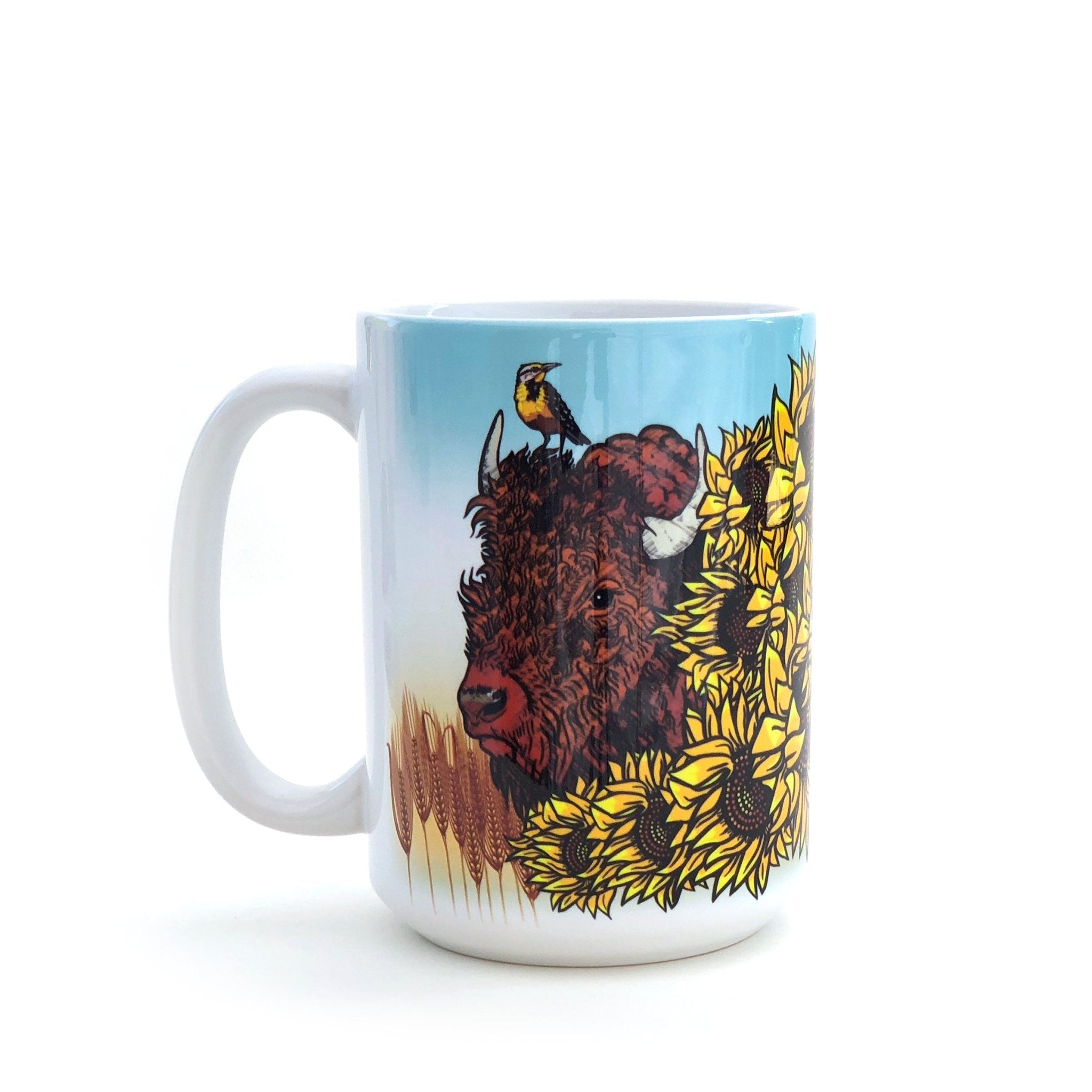 Bison and Sunflower 15 Oz. Coffee Mug-Mug-Two Little Fruits