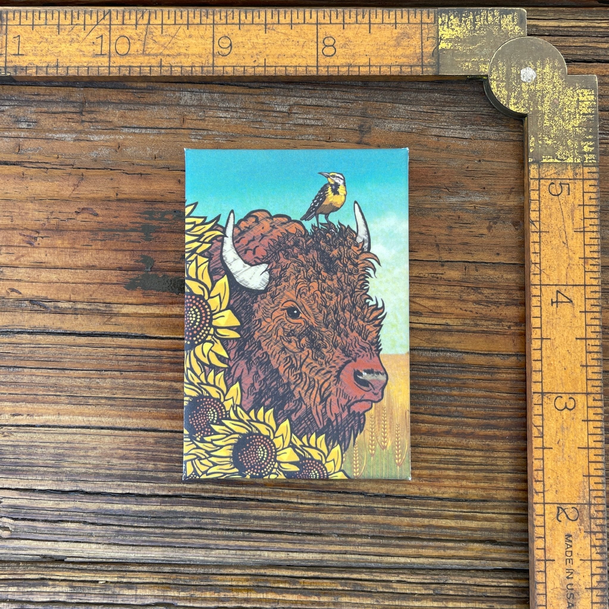 Bison Fridge Magnet with Sunflowers | 2