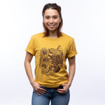 Bison Graphic T-Shirt with Sunflowers - Mustard | Unisex, Eco - Friendly, Made in USA - Tee Shirts - Two Little Fruits - Two Little Fruits