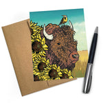 Bison Greeting Card with Sunflowers - A2 Blank Card, Eco - Friendly Envelope Included - Greeting Cards - Two Little Fruits - Two Little Fruits