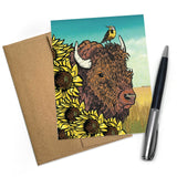 Bison Greeting Card with Sunflowers - A2 Blank Card, Eco - Friendly Envelope Included - Greeting Cards - Two Little Fruits - Two Little Fruits
