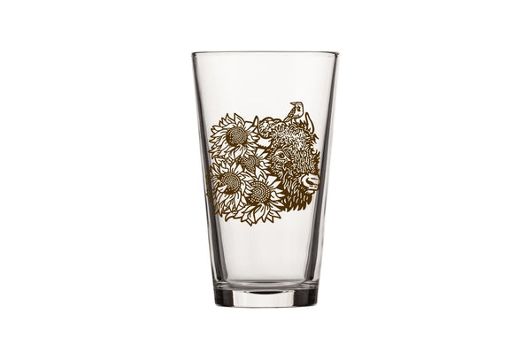 Bison Pint Glass With Sunflower Illustration, 16 Fl Oz - Pint Glass - Two Little Fruits - Two Little Fruits