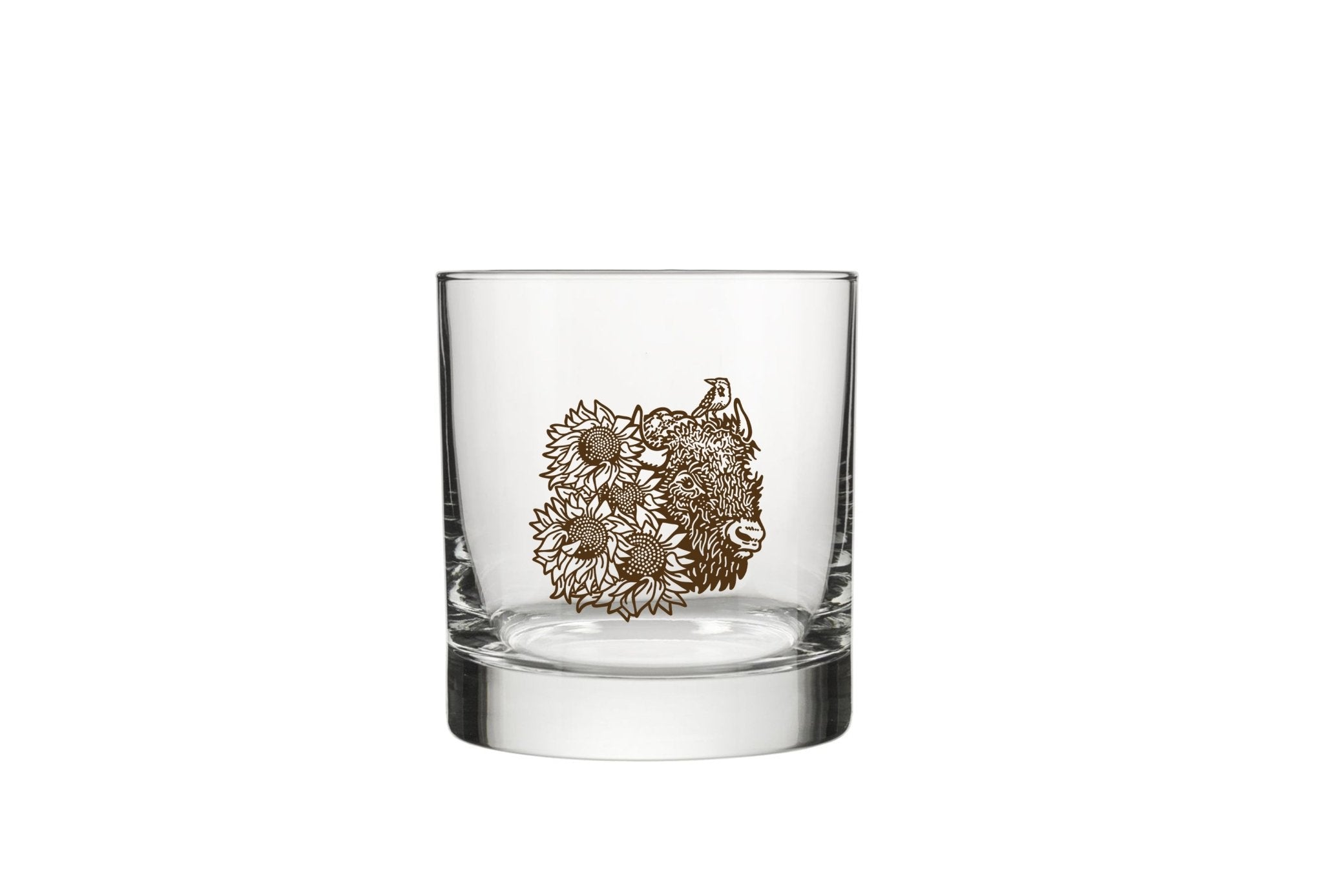 Bison Rocks Glass | Durable Design with Bison and Sunflower - Rocks Glass - Two Little Fruits - Two Little Fruits