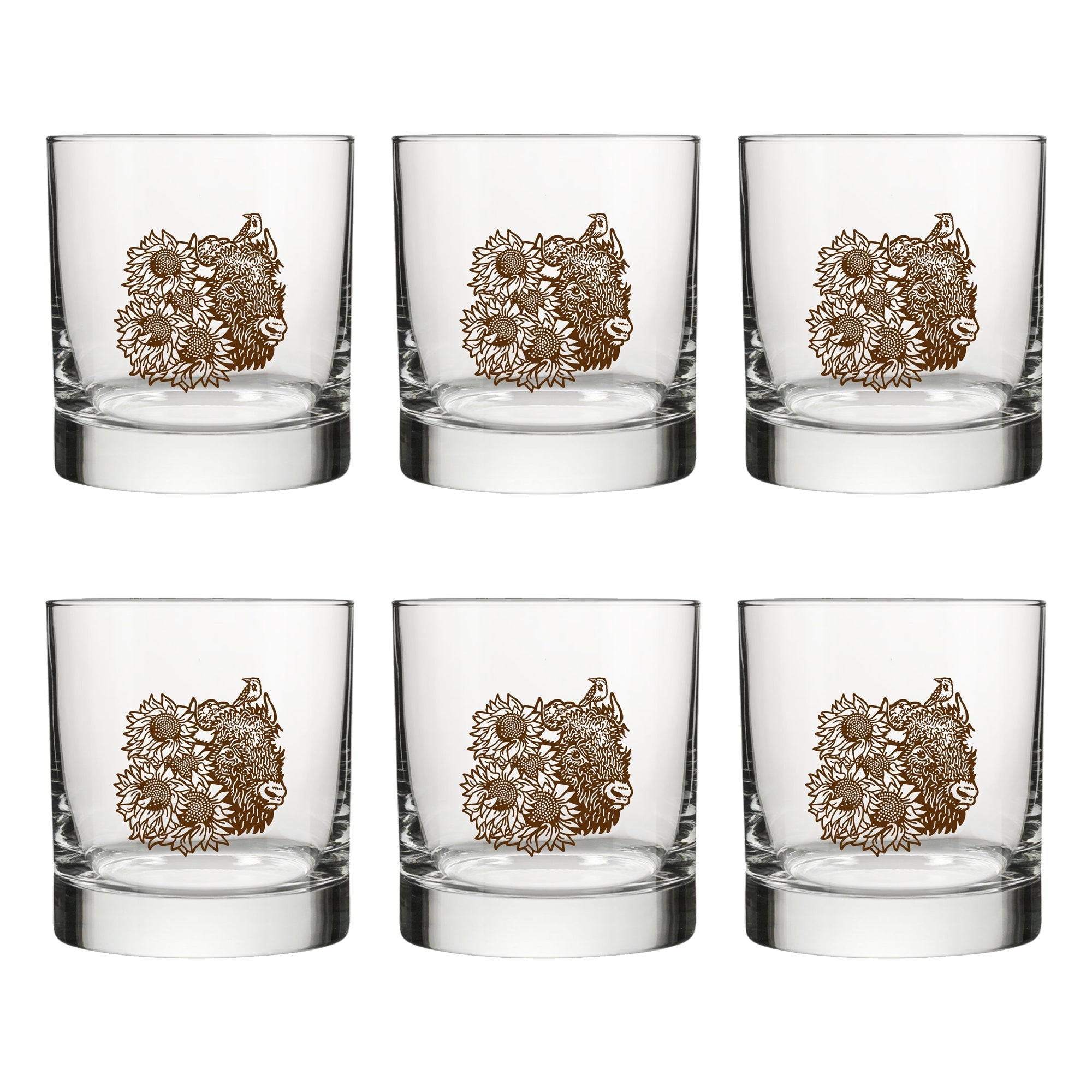 Bison Rocks Glass | Durable Design with Bison and Sunflower - Rocks Glass - Two Little Fruits - Two Little Fruits