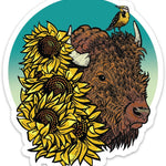 Bison Vinyl Sticker - Durable, Waterproof Decal with Sunflowers & Meadowlark Design - Sticker - Two Little Fruits - Two Little Fruits