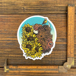 Bison Vinyl Sticker - Durable, Waterproof Decal with Sunflowers & Meadowlark Design - Sticker - Two Little Fruits - Two Little Fruits