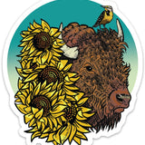 Bison Vinyl Sticker - Durable, Waterproof Decal with Sunflowers & Meadowlark Design - Sticker - Two Little Fruits - Two Little Fruits